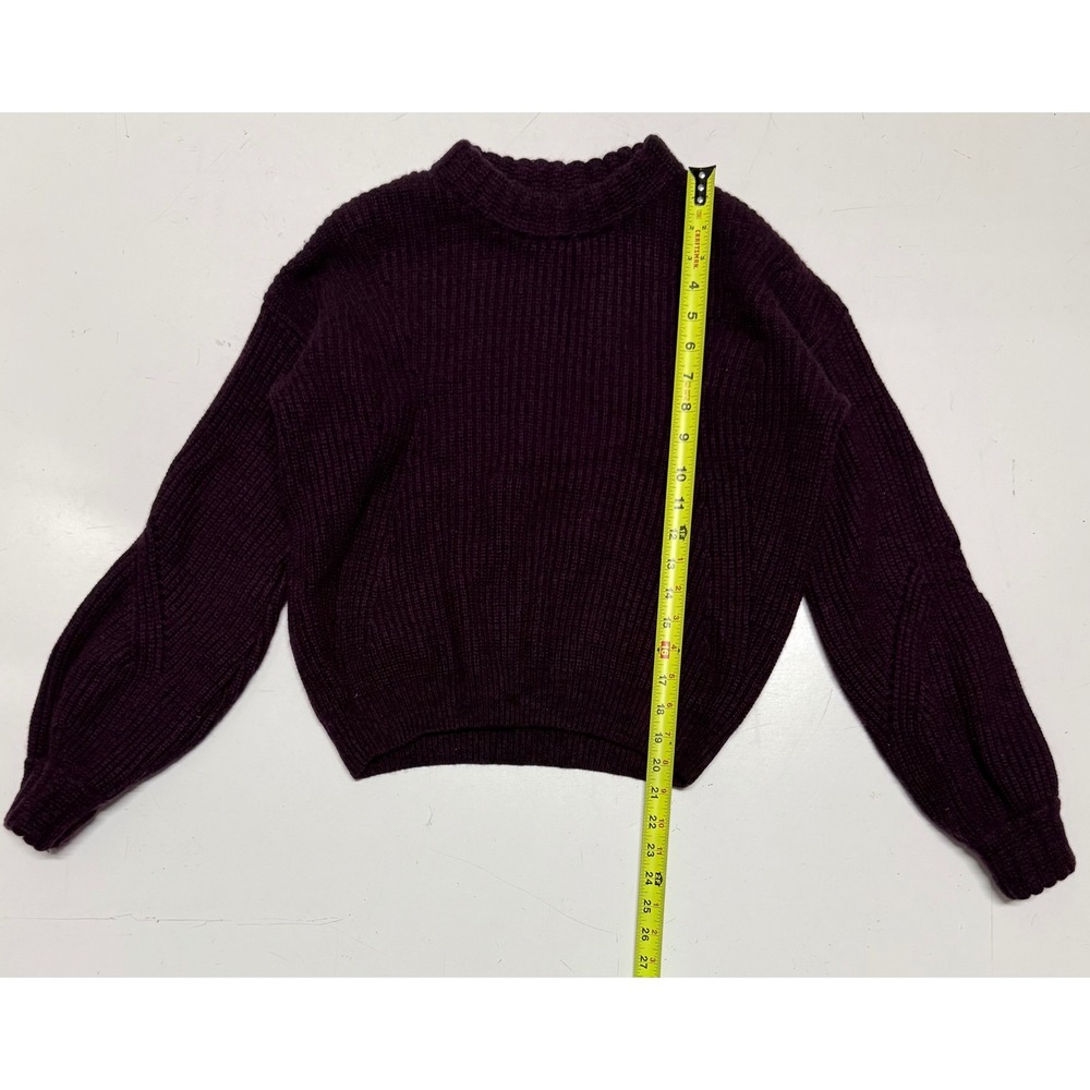 Athleta Womens XS Wool Cashmere Blend‎ Ribbed Balloon Sleeve Sweater Plum Purple